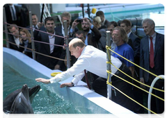 Vladimir Putin visits the construction site of the aquarium on Russky Island