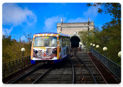 The Vladivostok funicular decorated with tiger colours